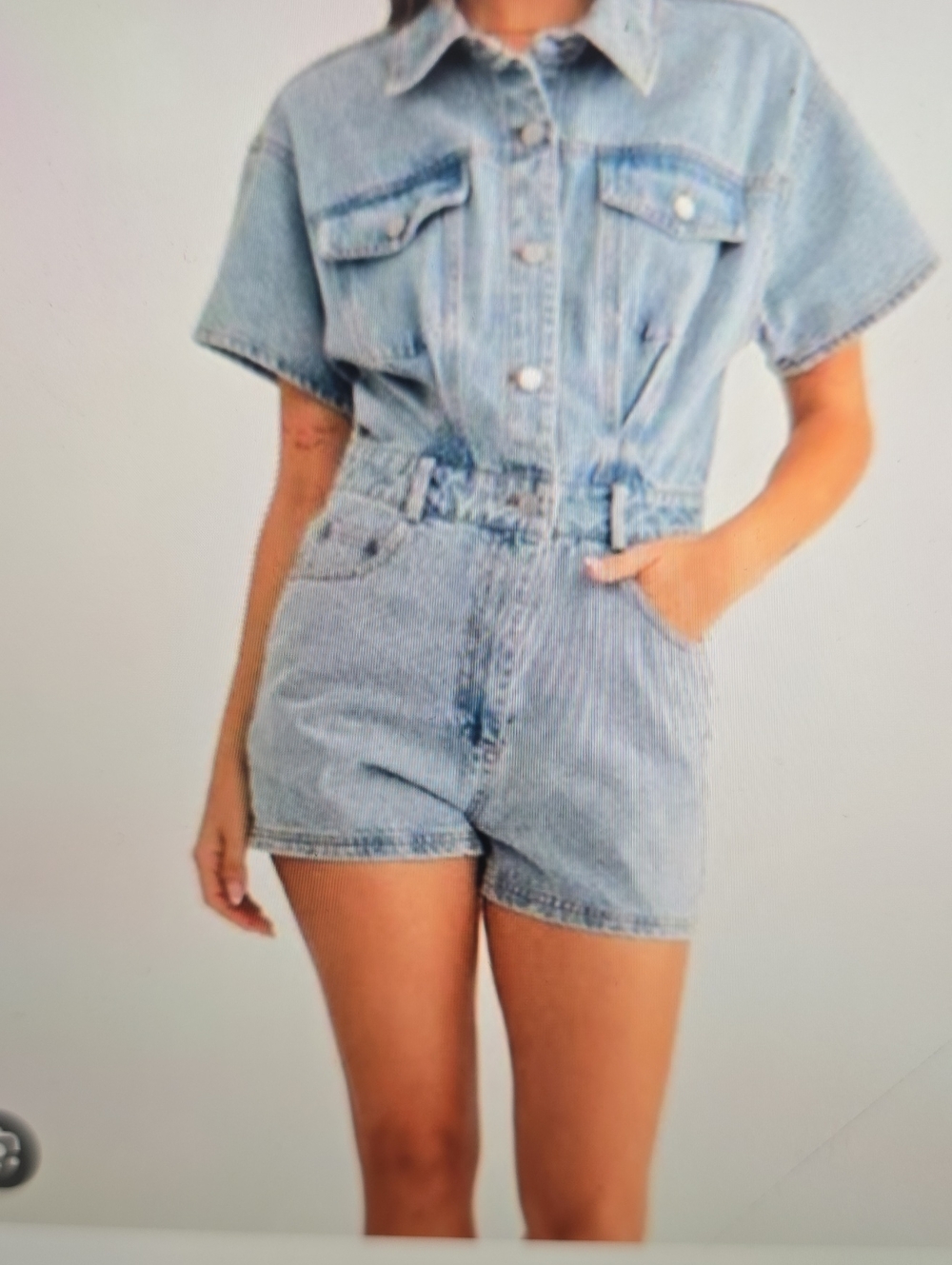 Le Lis Light Blue Short-Sleeve Denim Romper Jacket XS